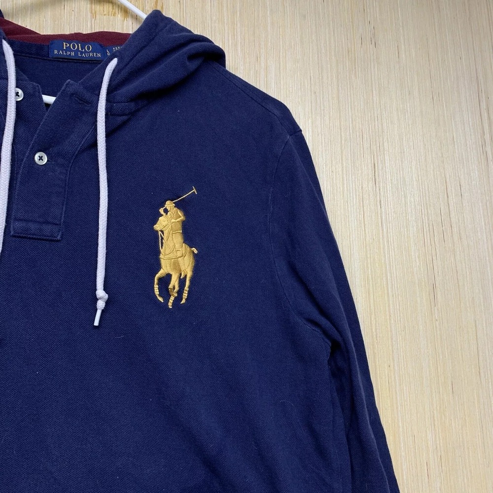 Polo Ralph Lauren Shirt Adult Large Blue Long Sleeve Men's Big Pony Hooded Crest - Picture 4 of 14